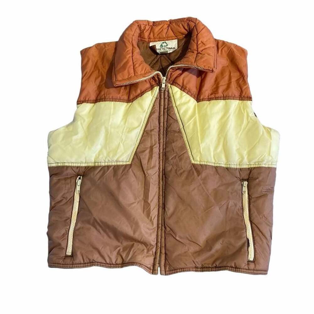 Pacific Trail Puffer Vest Size L Vintage 70s Colorblock Retro Brown Orange